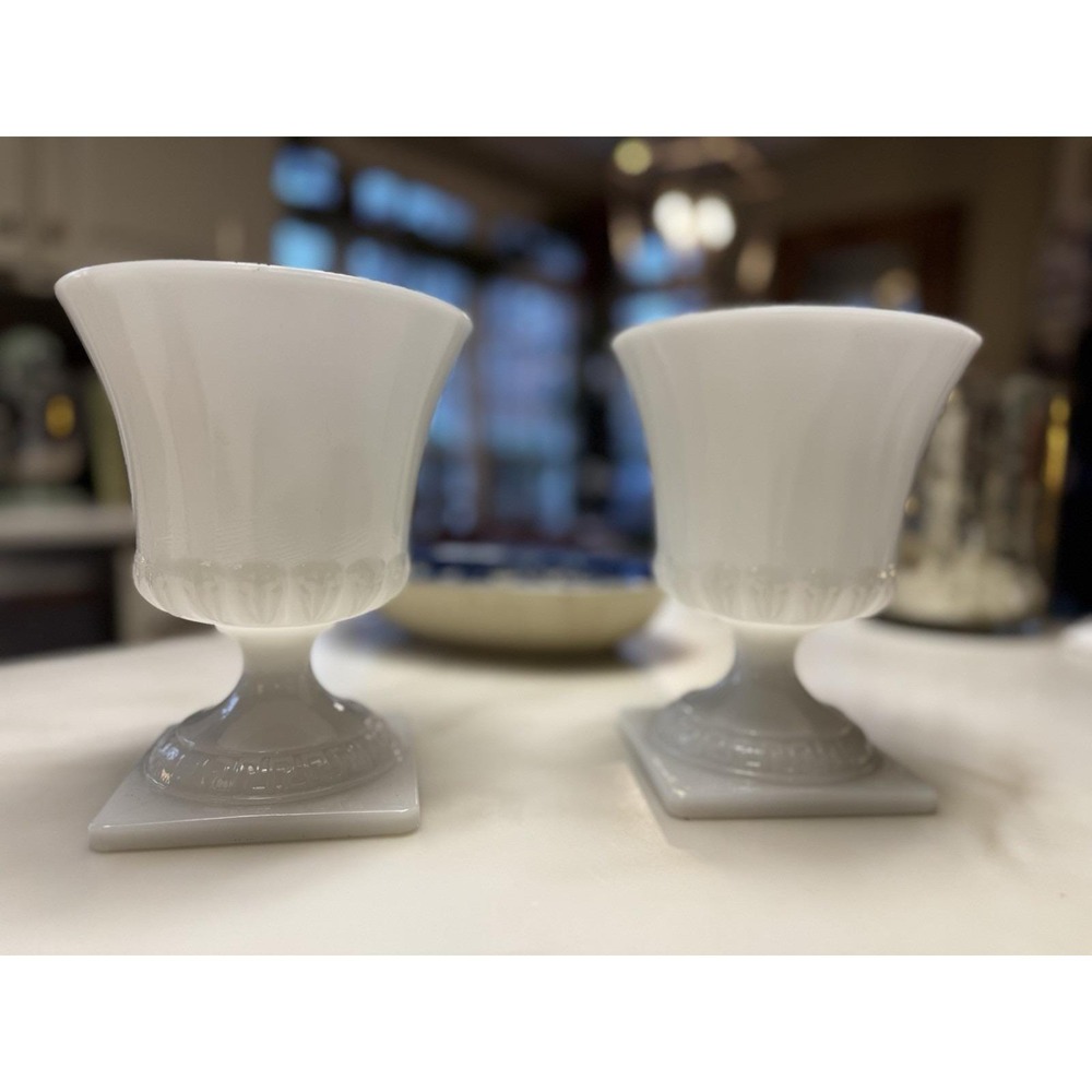 Vintage Pair  E. O. Brody Large Footed‎ White Milk Glass Vase Cleveland Ohio USA